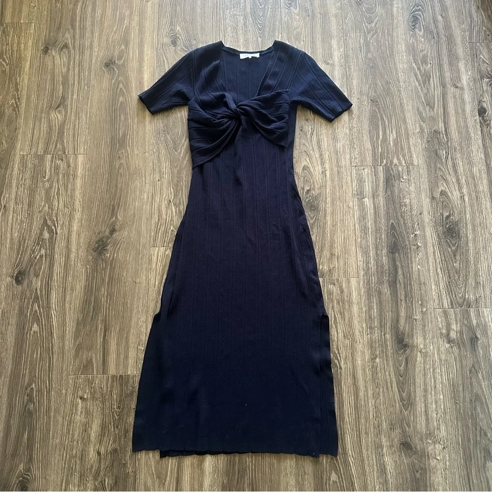 FRAME Navy Twisted Rib Knit Maxi Dress - Picture 2 of 8